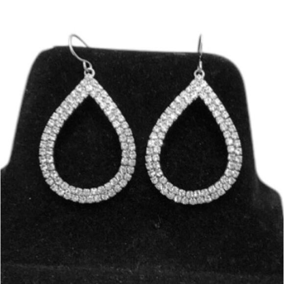 Sparkling Formal Prom Fancy Rhinestones Teardrop Drop Dangle Earrings - Picture 4 of 10
